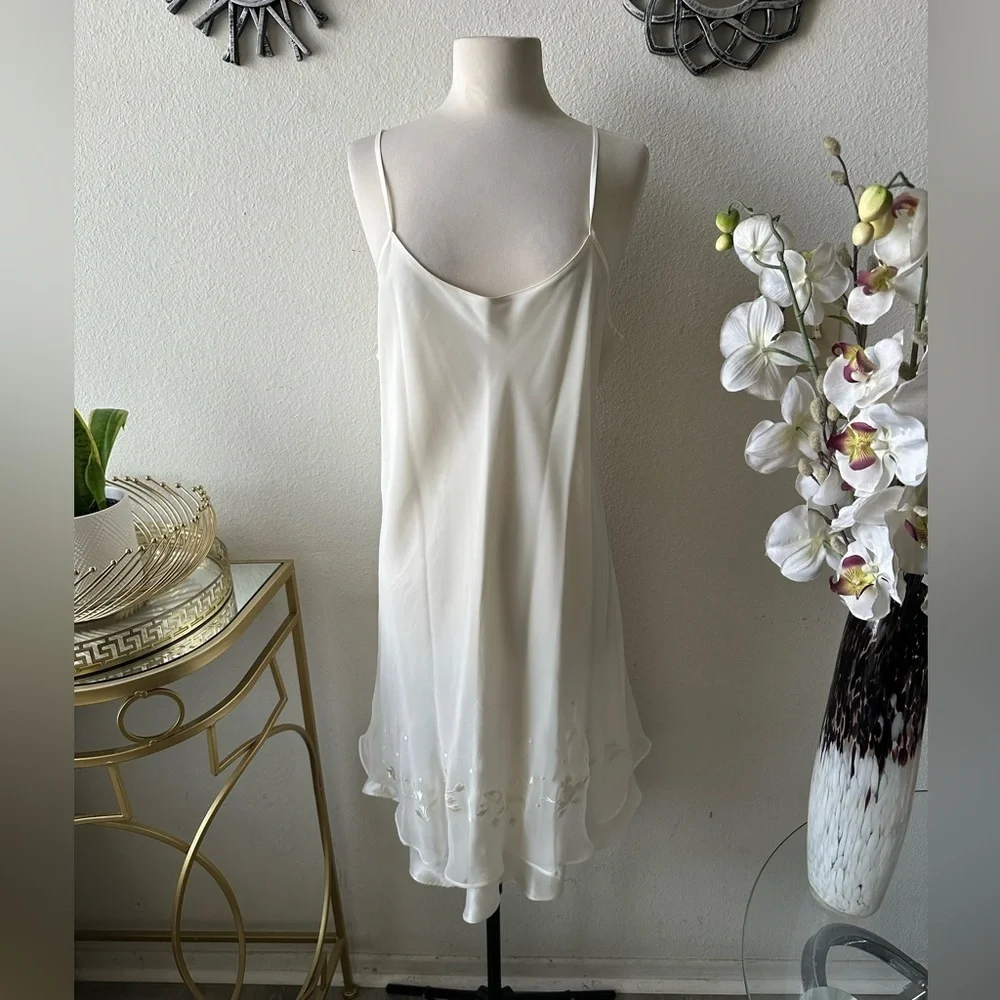 Valerie Stevens Cream Sheer Sleeve satin Robe and nightgown Sz L glamour sexy - Picture 2 of 7